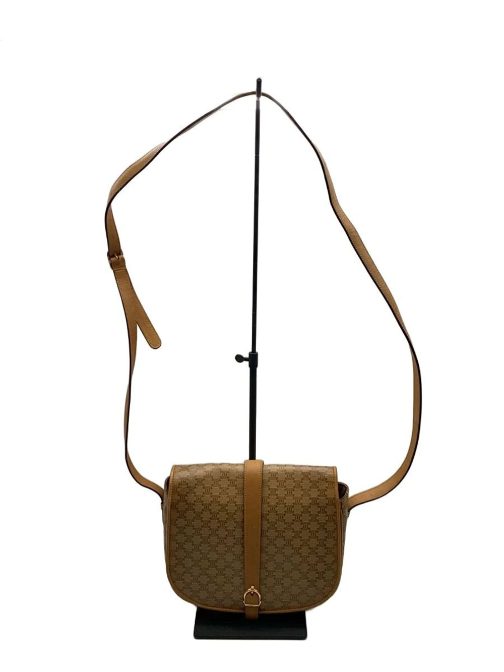 Celine Macadam shoulder bag tan leather flap monogram Brown